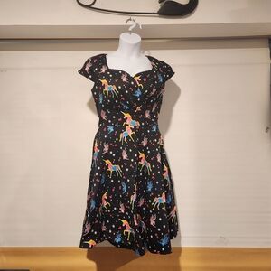 Women’s Black Midi Dress with Colorful Unicorn Print